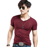 Men's T Shirt 10 colors Fitness V neck Clothing Tops Tees MartLion V Wine Red L 