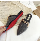 Pointed flat bottomed sandals for women wearing summer rhinestone wrapped lazy half slippers MartLion   