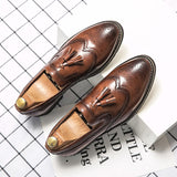 Brogue Dress Shoes Men's Formal Soft Split Leather Slip On Loafers Flat Work Footwear Mart Lion   