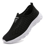 Summer Sneakers Shoes Men's Breathable Mesh Lightweight Walking Casual Slip-On Driving Loafers MartLion Black White 40(25.0CM) 