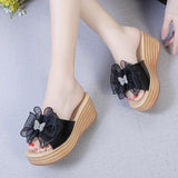 Summer Women Slippers Platform Open Toe Female Summer Outdoor Beach Slides Wedges Sandals Platform Slippers Crystal Bow Mart Lion   