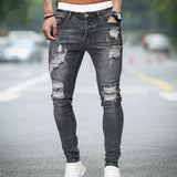 Men Jeans Knee Hole Ripped Stretch Skinny Denim Pants Solid Color Black Blue Summer MartLion JK8846X Grey 4XL CHINA