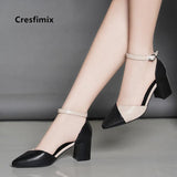 Women Cute Black Pu Leather Spring Office Square Heel Shoes Lady Pumps MartLion