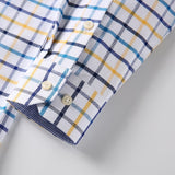 Men's 100% Cotton Long Sleeve Plaid Checkered Shirts Single Patch Pocket Standard-fit Button-down Striped Casual Oxford Mart Lion   