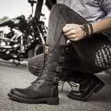 Men's Military Tactical Boots Motorcycle Leather Footwear Cowboy Casual Shoes Gothic Punk Mart Lion Black 38 