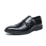 Formal Shoes Men's Solid Color Block Hollow Carved Trendy Double Buckle Pointed Leather MartLion Black 45 