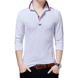 Autumn Casual Men's T-shirt Turn-down Long Sleeve Cotton Mart Lion White T-shirt Asian size M 