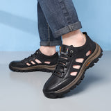 Dad Shoes Casual Soft Soled Elderly Outdoor Sports Men's Formal Wear Hollowed Out Black Leather Shoes Sandals Mart Lion   