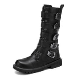 Men's Leather Motorcycle Boots Black Gothic Punk Cowboy Casual Military Tactical Mart Lion Black WWNO-1 37 