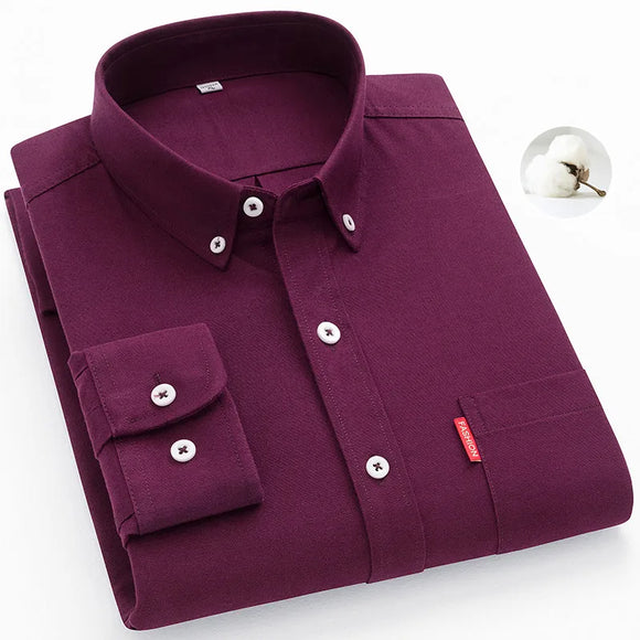 Men's Oxford Long Sleeve Shirts  Cotton Solid Color Casual Turn Down Collar MartLion HZ12 4XL 180CM  85KG 