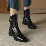 Autumn Boots Square Toe Low Heel Women Shoes Genuine Leather Retro Brown Ankle Block Retro MartLion Black-Winter 35 