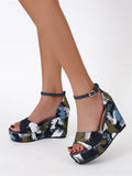 Women Floral Platform Sandals Female Summer Wedges High Heels Thick Bottom Shoes Ladies Buckle Footwear Mart Lion   