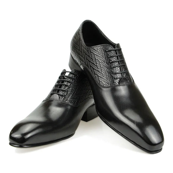 High Grade Men's Genuine Leather Shoes Elegant Formal Office Oxfords Wedding Lace Up Leather Handmade Black MartLion   