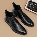 British Style Classic Brown Men's Chelsea Boots Genuine Leather Luxury Dress Shoes Slip-on High-top Formal MartLion   