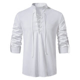 Men's Casual Blouse Cotton Linen Shirt Tops Long Sleeve Tee Shirt Spring Autumn Slanted Placket Vintage MartLion white US XXL 