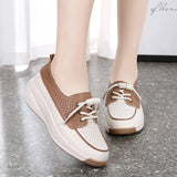 Hollow Lace Up Women sneakers Microfiber Summer Wedges Outsole Shoes Breathable loafers MartLion   