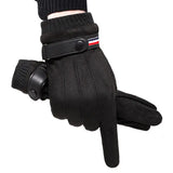 Men's Winter Suede Warm Split Military Finger Gloves Outdoor Thickened Driving Buckle Ski Male Touch-Screen Mittens MartLion   