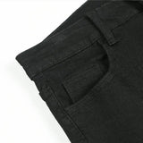 Men Jeans Stretch Skinny Denim Pants Solid Color Black Blue  Summer Street MartLion   