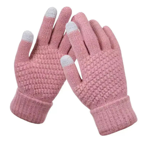 Women Men Warm Winter Touch Screen Gloves Stretch Classical Knit Mittens Wool Full Finger Outdoor Cycling Driving Glove MartLion Pink 6Pairs 