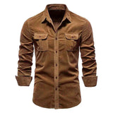 Single Breasted Casual Mode Corduroy Shirts Slim Shirt Her MartLion Brown XL 