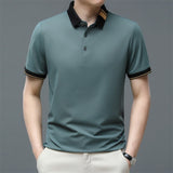 Polo Shirt Men's Tees Summer Solid Color Regular Fit Clothes Turn-Down Collar Short Sleeve Mart Lion Green Grey M 50-60 KG 