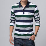 Autumn Men's Stripe Embroidery T-shirt Letters Print Long Sleeved Lapel Mart Lion Green M 46-56 KG 