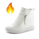 Women Height Increasing Shoes Casual Sneakers Platform Ladies Wedge Sports Chunky Side Zipper Vulcanized Mart Lion 2-White winter 34 