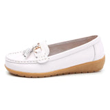 Spring Autumn Women Genuine Leather Loafers Flats Moccasins Shoes Casual Ladies Black MartLion WHITE 35 