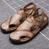 Men's Sandals Genuine Leather Breathable Rome Summer Outdoor Beach Slippers Soft Beach Mart Lion   