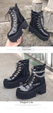 Patent Leather Gothic Black Boots Women Heel Chain Chunky Heel Platform Female Punk Ankle Zipper Goth Mart Lion   