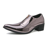 Colorful Men's High Heel Shoes Pointed Leather Dress Square heel Prom Zapatos De Vestir Hombre MartLion Sliver 2268-1 38 CN