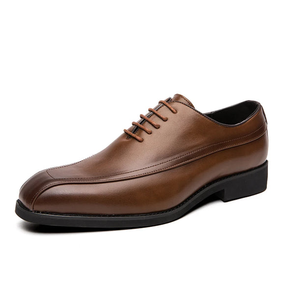  British Style Brown Leather Shoes Men's Square Toe Oxford Dress Zapatos Vestir Hombre MartLion - Mart Lion