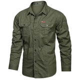 Cotton Military Shirt Long Sleeve Multi-pocket Casual Shirts Clothes man MartLion Army green 4XL Bust 124cm 