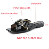 Women's Genuine Leather Slippers Summer Luxury Designer Outdoor Shoes Low Heel Party Shoes Beach MartLion   