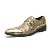 Golden Glitter Leather Shoes Men's Pointed Toe Elegant Dress Wedding Zapatos De Vestir MartLion golden 9801 38 CN