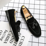 Summer Men's Suede Tassel Leisure Shoes Italy Style Soft Moccasins Loafers Flats Driving MartLion black 38 