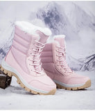 Winter Women's Waterproof Boots Strap Up Flat Heel Boots Warm Snow Shoes, Plush Outdoor Casual Boots MartLion   