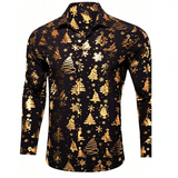 Men's Shirt Button Gold Shirt Casual Designer Christmas Long Sleeve Tops Men's Lapel MartLion   