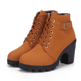 Spring Winter Women Pumps Boots Lace-up European Ladies Shoes PU High Heels MartLion YELLOW 41 