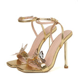 Liyke Gold Women Sandals Snake Print Square Toe Bowknot High Heels Summer Party Wedding Shoes Lady Mart Lion Golden 35 