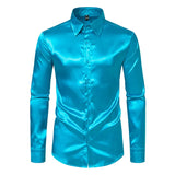 Men's Black Satin Luxury Dress Shirts Silk Smooth Tuxedo Slim Fit Wedding Party Prom Casual Chemise Homme MartLion C30 Blue US Size S 