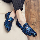 Men's Dress Leather Shoes For Luxury British Gold Blue National Pattern Oxfords Classic Gentleman Wedding Prom Mart Lion   