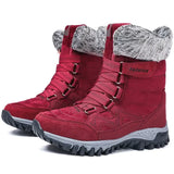 Women Boots Waterproof Snow Boots Warm Plush Winter Shoes Mid-calf Non-slip Winter Female MartLion Red 35 