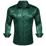 Designer Shirts Men's Embroidered Silk Paisley Blue Green Black White Gold Slim Fit Blouses Long Sleeve Tops Barry Wang MartLion   