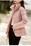 Neck Belted Duck Down Puffer Jackets Women Casual Winter Warm Short Coat Female Outwear Clothes MartLion   