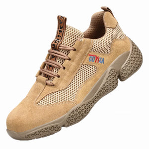breathable work shoes work safety sneakers with steel toe anti puncture men's protective anti-slip shoes MartLion C1039 Brown 36 