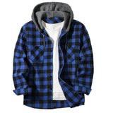 Men's Shirts Classic Plaid Casual Button Down Hooded Long Sleeved Double Pockets Shirt Hoodie Flannel Jacket Tops MartLion   