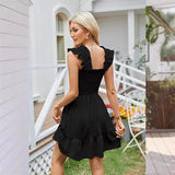 Summer Slim Fit Stretch Dresses Women Ruffle Trim Suspenders Dress Female Waist Pleated Hem Frock Casual Backless Gown MartLion   