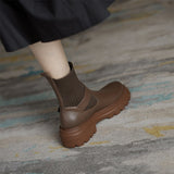 Autumn Thick-soled Ankle Boots and Socks All-match Flying Woven Elastic Velvet shoes Mart Lion Brown Plus velvet 35 