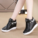 Women Height Increasing Shoes Casual Sneakers Platform Ladies Wedge Sports Chunky Side Zipper Vulcanized Mart Lion   